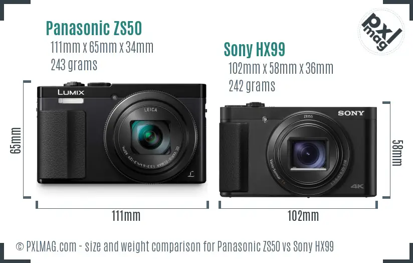 Panasonic ZS50 vs Sony HX99 size comparison