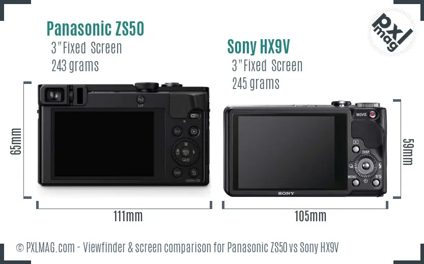 Panasonic ZS50 vs Sony HX9V Screen and Viewfinder comparison