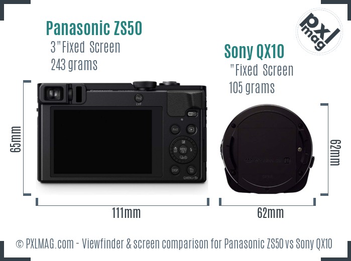Panasonic ZS50 vs Sony QX10 Screen and Viewfinder comparison