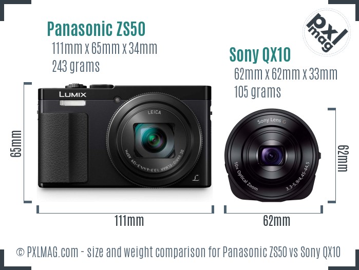 Panasonic ZS50 vs Sony QX10 size comparison Panasonic ZS50 vs Sony QX10 size comparison