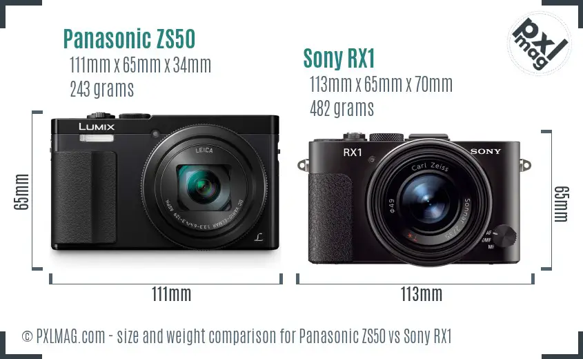 Panasonic ZS50 vs Sony RX1 size comparison