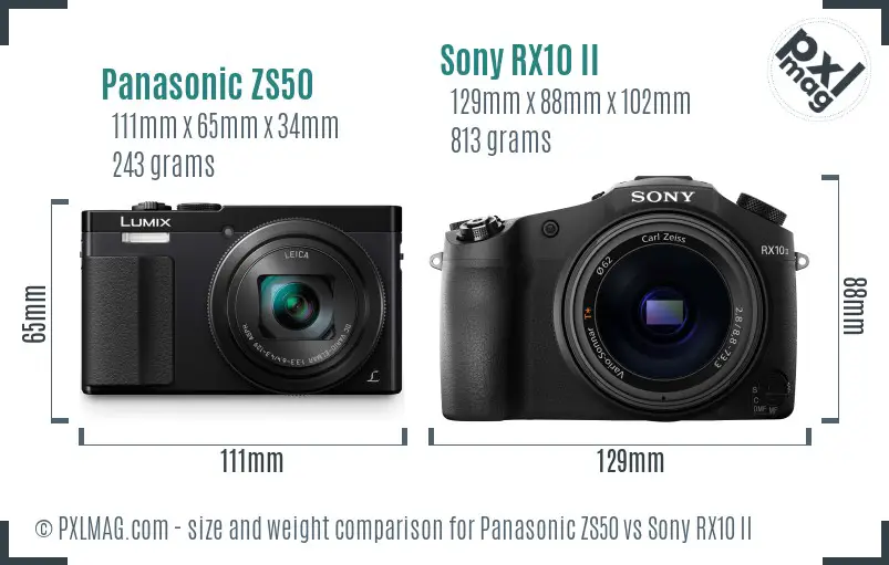 Panasonic ZS50 vs Sony RX10 II size comparison