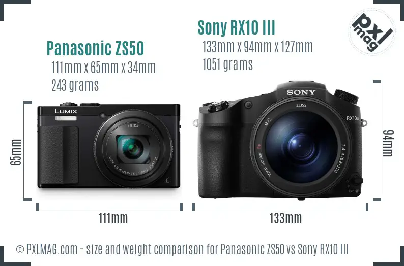 Panasonic ZS50 vs Sony RX10 III size comparison