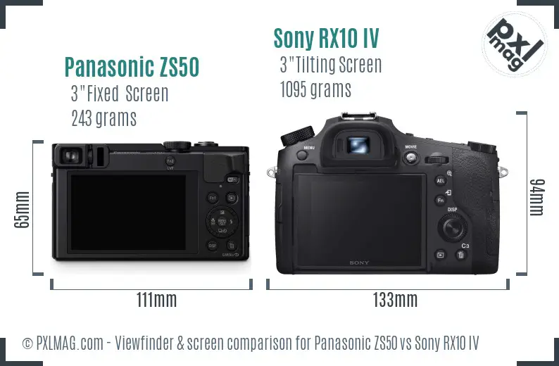 Panasonic ZS50 vs Sony RX10 IV Screen and Viewfinder comparison