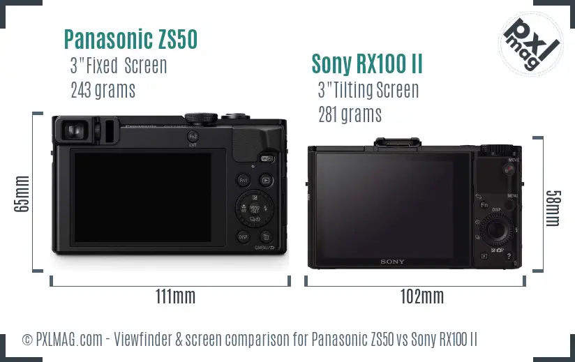 Panasonic ZS50 vs Sony RX100 II Screen and Viewfinder comparison