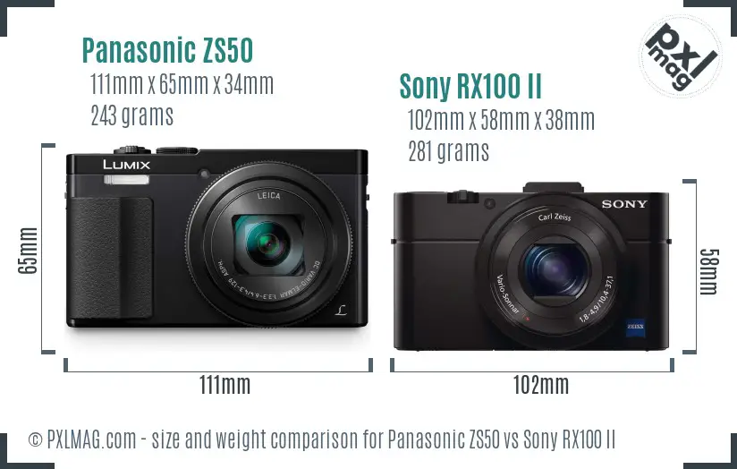 Panasonic ZS50 vs Sony RX100 II size comparison