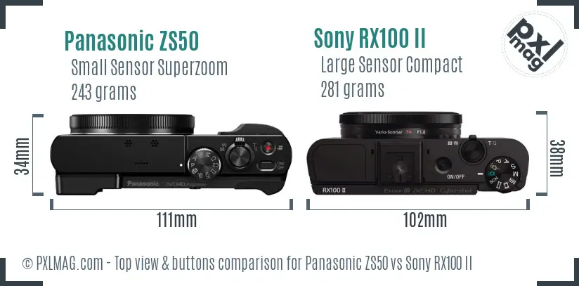 Panasonic ZS50 vs Sony RX100 II top view buttons comparison