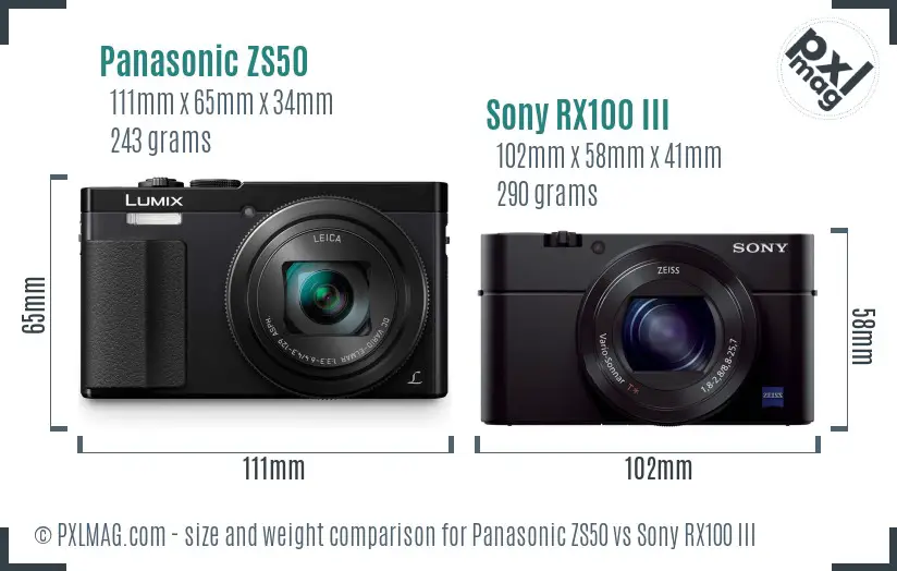 Panasonic ZS50 vs Sony RX100 III size comparison