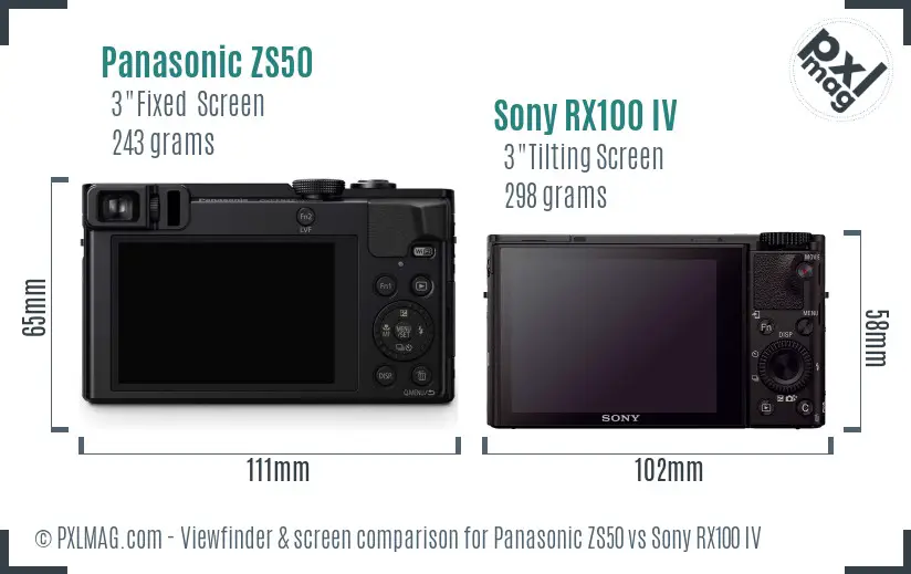 Panasonic ZS50 vs Sony RX100 IV Screen and Viewfinder comparison