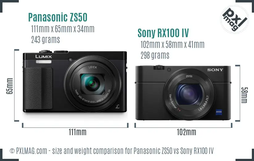 Panasonic ZS50 vs Sony RX100 IV size comparison