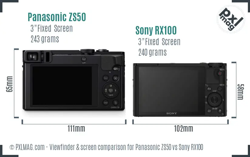 Panasonic ZS50 vs Sony RX100 Screen and Viewfinder comparison