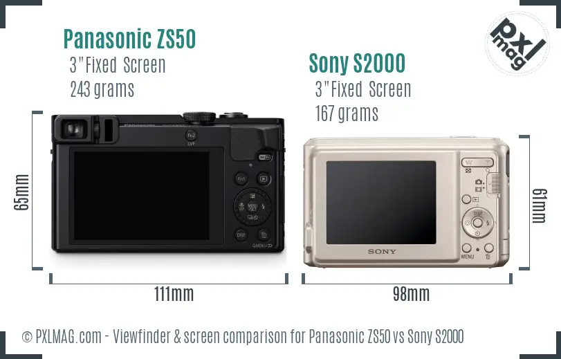 Panasonic ZS50 vs Sony S2000 Screen and Viewfinder comparison