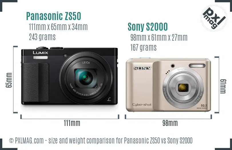 Panasonic ZS50 vs Sony S2000 size comparison