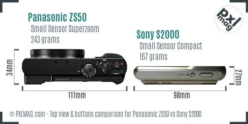 Panasonic ZS50 vs Sony S2000 top view buttons comparison