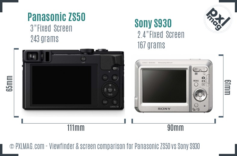Panasonic ZS50 vs Sony S930 Screen and Viewfinder comparison