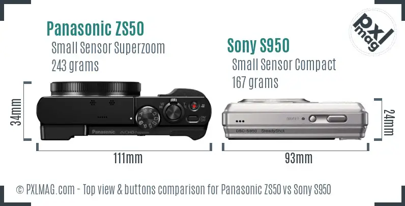 Panasonic ZS50 vs Sony S950 top view buttons comparison