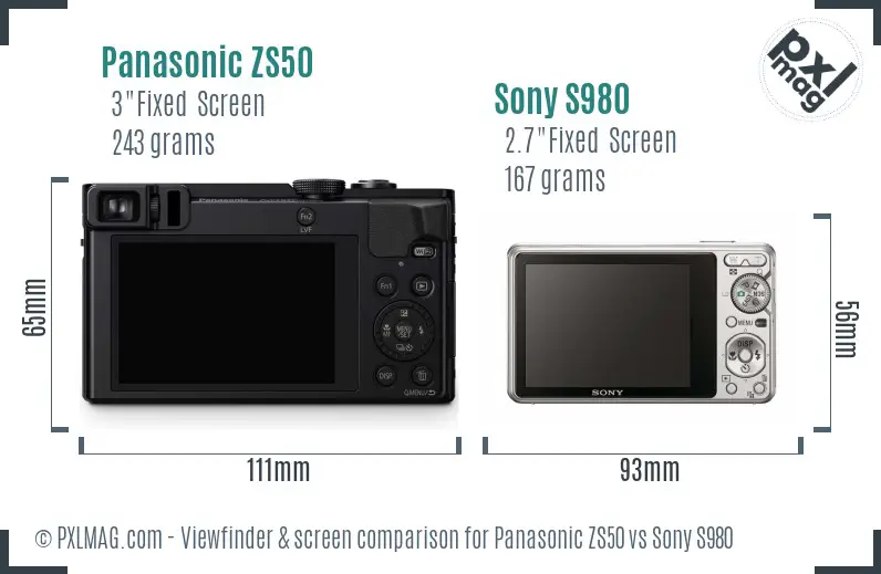 Panasonic ZS50 vs Sony S980 Screen and Viewfinder comparison Panasonic ZS50 vs Sony S980 Screen and Viewfinder comparison