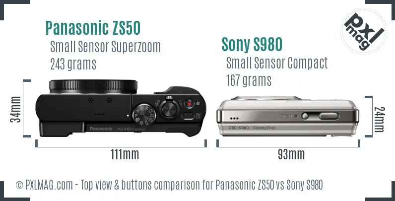 Panasonic ZS50 vs Sony S980 top view buttons comparison Panasonic ZS50 vs Sony S980 top view buttons comparison