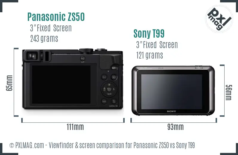 Panasonic ZS50 vs Sony T99 Screen and Viewfinder comparison