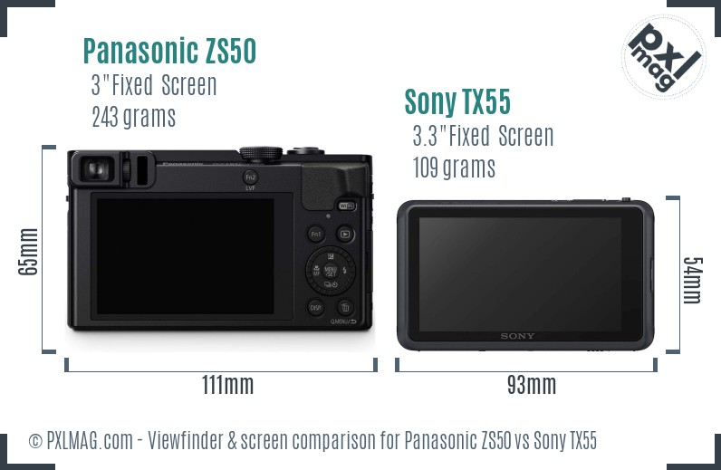 Panasonic ZS50 vs Sony TX55 Screen and Viewfinder comparison