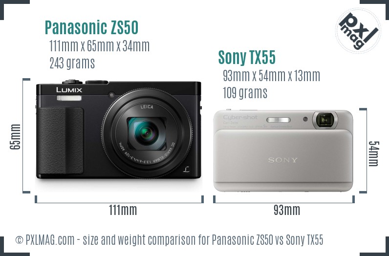 Panasonic ZS50 vs Sony TX55 size comparison Panasonic ZS50 vs Sony TX55 size comparison