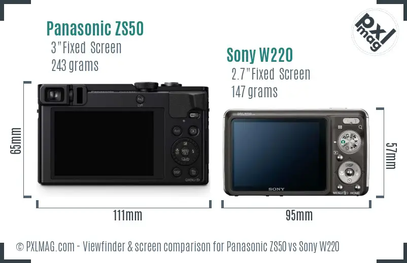 Panasonic ZS50 vs Sony W220 Screen and Viewfinder comparison