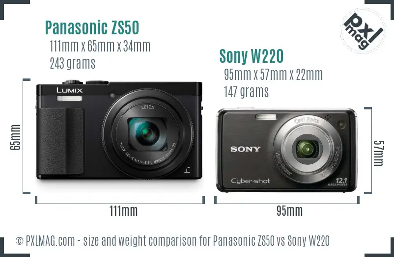 Panasonic ZS50 vs Sony W220 size comparison