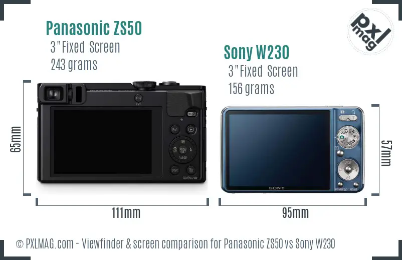 Panasonic ZS50 vs Sony W230 Screen and Viewfinder comparison