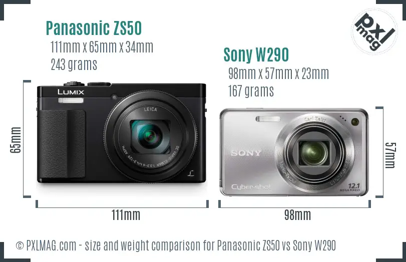 Panasonic ZS50 vs Sony W290 size comparison