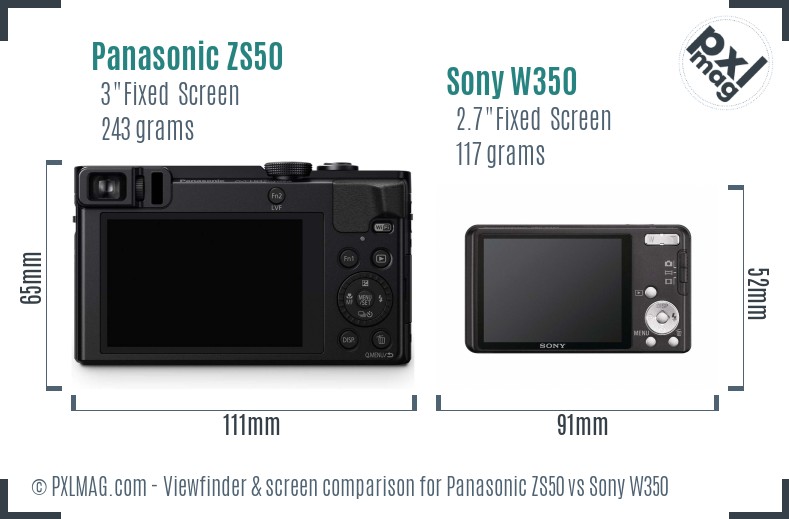 Panasonic ZS50 vs Sony W350 Screen and Viewfinder comparison