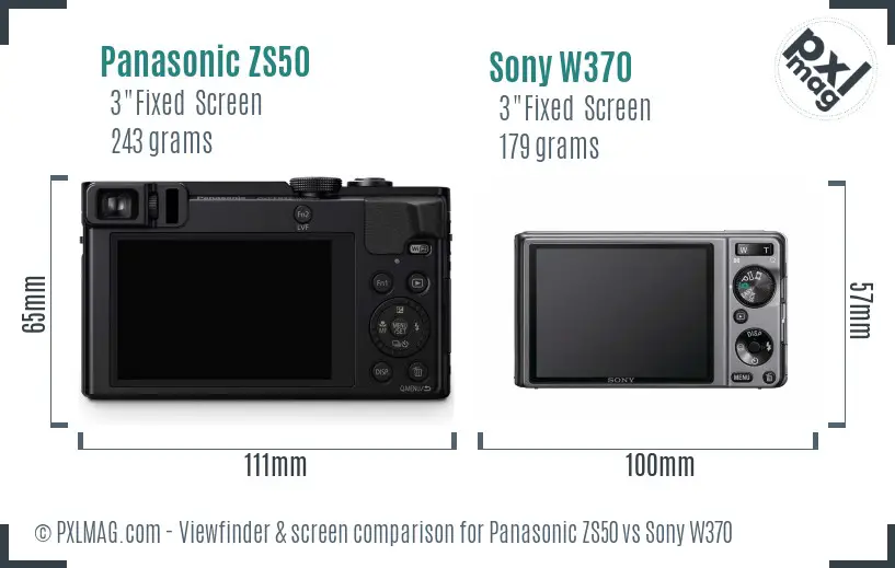 Panasonic ZS50 vs Sony W370 Screen and Viewfinder comparison