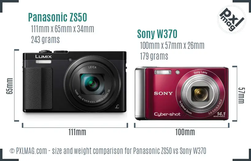 Panasonic ZS50 vs Sony W370 size comparison