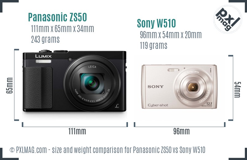 Panasonic ZS50 vs Sony W510 size comparison