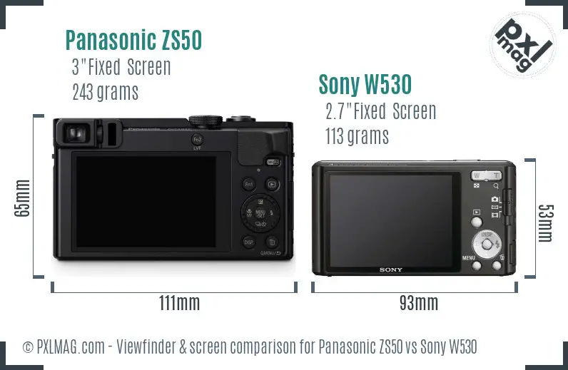 Panasonic ZS50 vs Sony W530 Screen and Viewfinder comparison