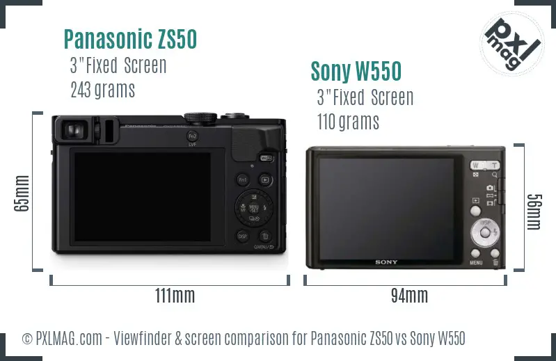 Panasonic ZS50 vs Sony W550 Screen and Viewfinder comparison