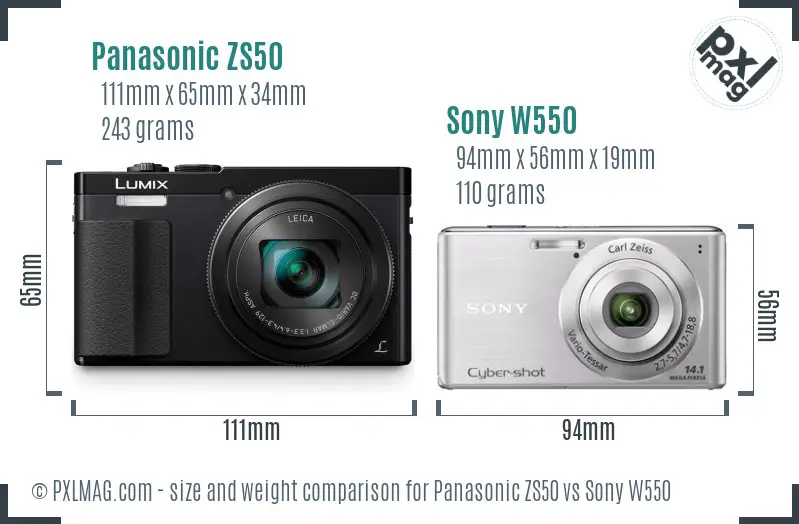 Panasonic ZS50 vs Sony W550 size comparison