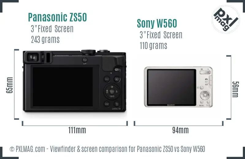 Panasonic ZS50 vs Sony W560 Screen and Viewfinder comparison