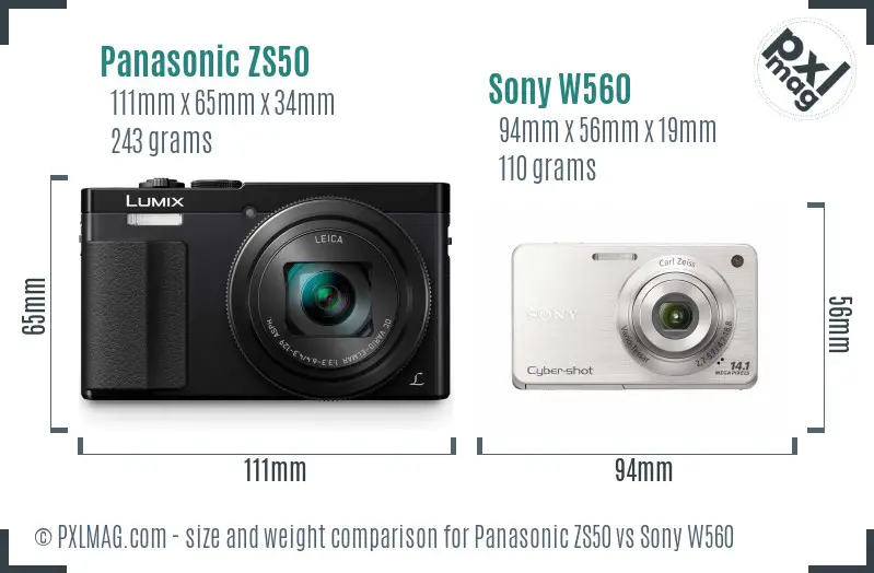 Panasonic ZS50 vs Sony W560 size comparison