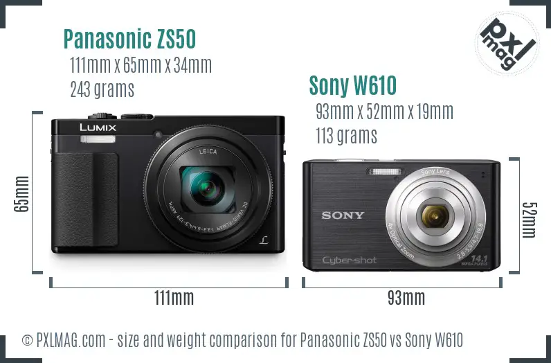 Panasonic ZS50 vs Sony W610 size comparison Panasonic ZS50 vs Sony W610 size comparison
