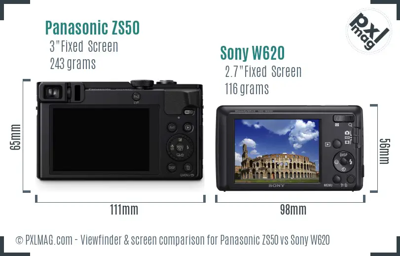 Panasonic ZS50 vs Sony W620 Screen and Viewfinder comparison