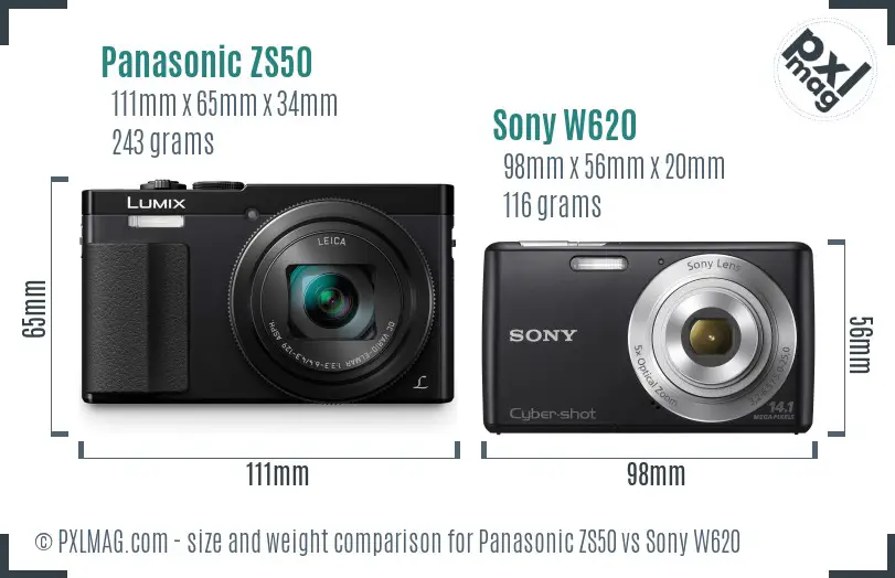 Panasonic ZS50 vs Sony W620 size comparison