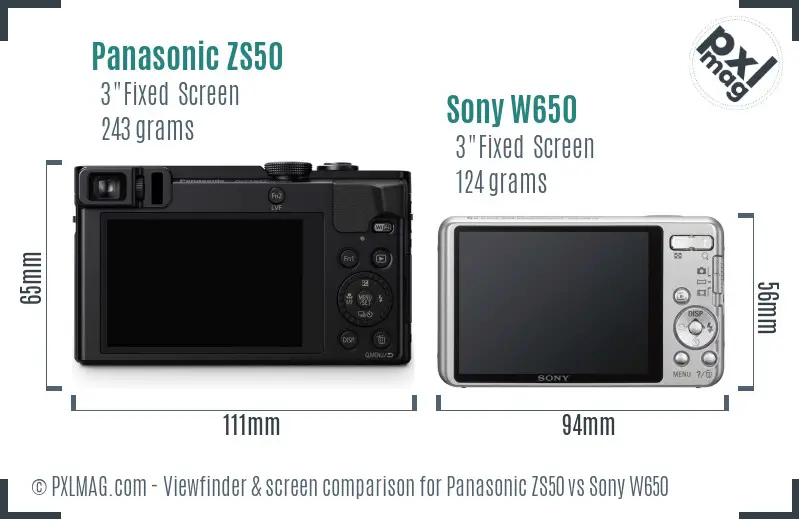 Panasonic ZS50 vs Sony W650 Screen and Viewfinder comparison