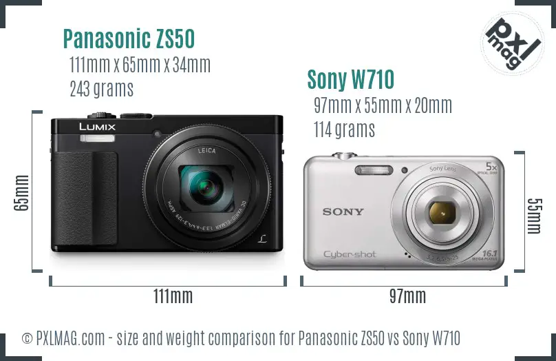 Panasonic ZS50 vs Sony W710 size comparison
