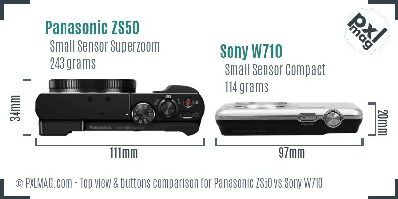 Panasonic ZS50 vs Sony W710 top view buttons comparison