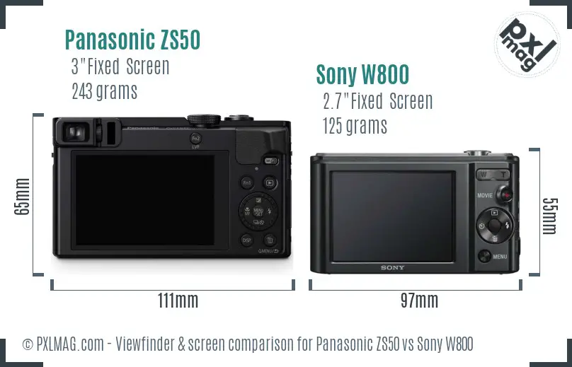 Panasonic ZS50 vs Sony W800 Screen and Viewfinder comparison