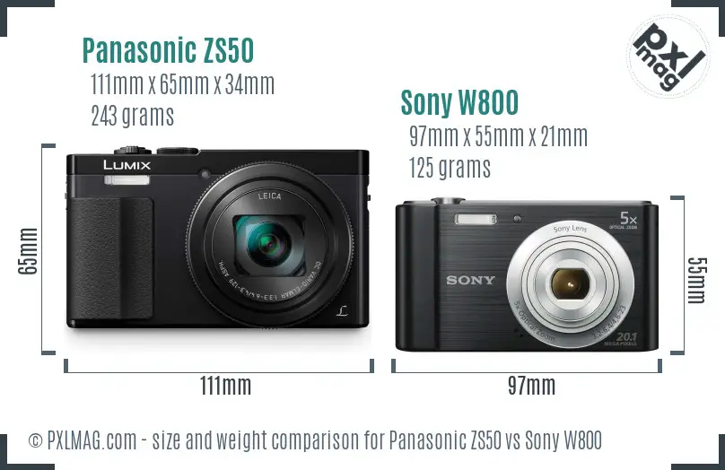 Panasonic ZS50 vs Sony W800 size comparison