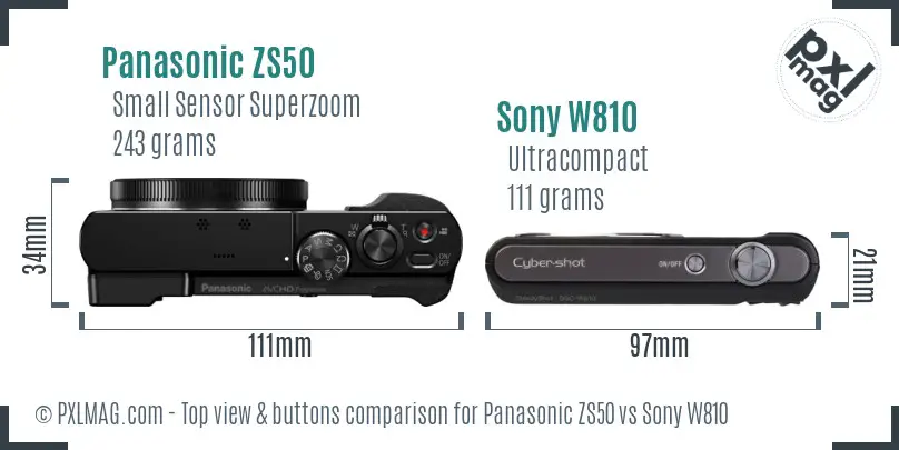 Panasonic ZS50 vs Sony W810 top view buttons comparison Panasonic ZS50 vs Sony W810 top view buttons comparison