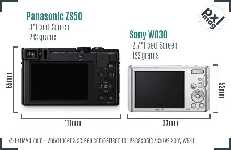 Panasonic ZS50 vs Sony W830 Screen and Viewfinder comparison Panasonic ZS50 vs Sony W830 Screen and Viewfinder comparison