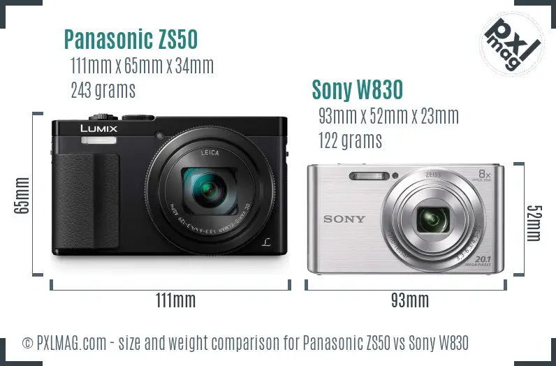 Panasonic ZS50 vs Sony W830 size comparison Panasonic ZS50 vs Sony W830 size comparison