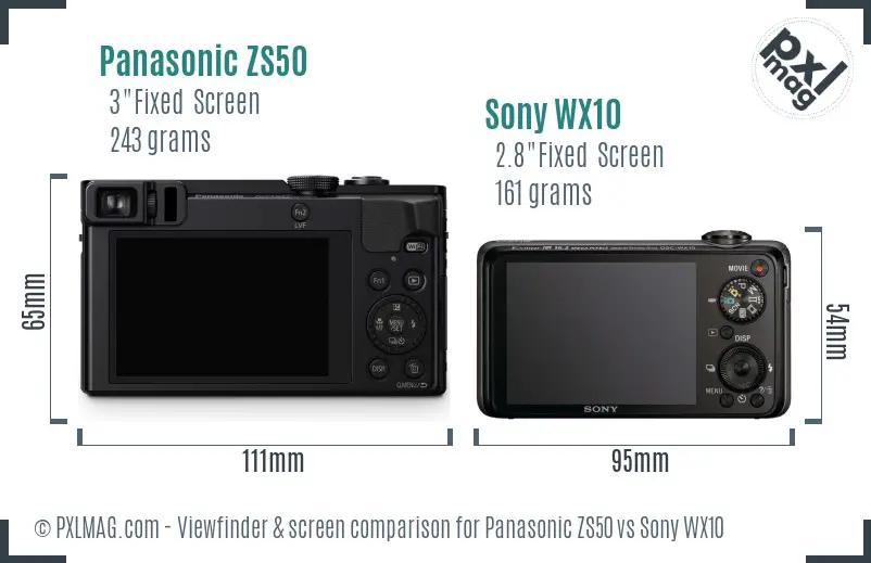 Panasonic ZS50 vs Sony WX10 Screen and Viewfinder comparison